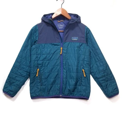 Chaqueta acolchada con capucha LL Bean Primaloft niños M10-12 verde azulado azul marino claro Foto 1 de 4