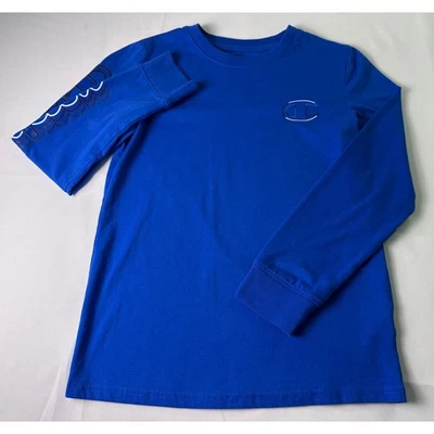 Camiseta Champion Manga Larga Juvenil Talla M Azul Gráfico Onda Logo Informal Foto 1 de 4