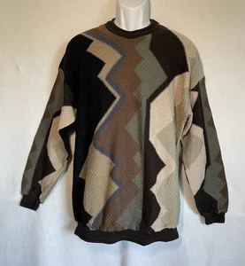 Vintage Tundra Sweater Mens L Multicolor 3D Knit Coogi-Style Pullover 90s Brown - Picture 1 of 11