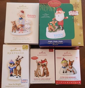 Rudolph 5 Ornament Lot Carlton Hallmark Herbie, Clarice, Misfit Toys Licht/Sound - Bild 1 von 17