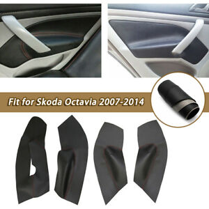 Black  4Pcs Inner Door Panels Armrest Leather Covers For Skoda Octavia 07-14
