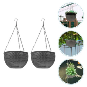 2 Pcs Hanging Basket Flower Pot Balcony Planting Plants Decor Plastic Planter - Picture 1 of 12