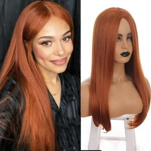 Copper red Cosplay wigs Scalp Long straight Heat resistant hair Synthetic Women - Picture 1 of 8