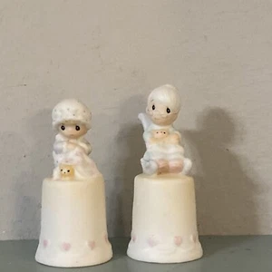 PRECIOUS MOMENTS LOVE COVERS ALL and PURRFECT GRANDMA BISQUE THIMBLES 1984 - Picture 1 of 8
