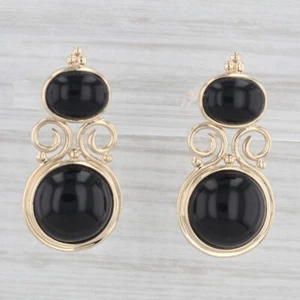 Ónice Negro Pendientes 14k Oro Amarillo Vintage - Imagen 1 de 6