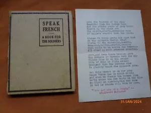 ORIGINAL WW1 1917 US ARMY SPEAK FRENCH FOR SOLDIERS BOOK + POEM Lt E. STREETER - Picture 1 of 5