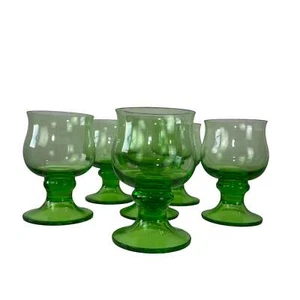 Juego de 6 vasos de vidrio verde soplado vintage - Imagen 1 de 9