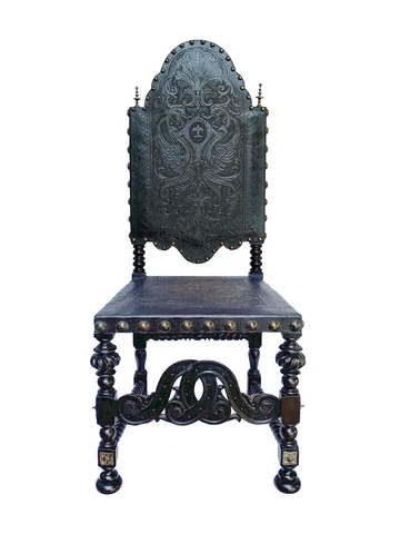 19th Century Embossed Leather Chair Cover