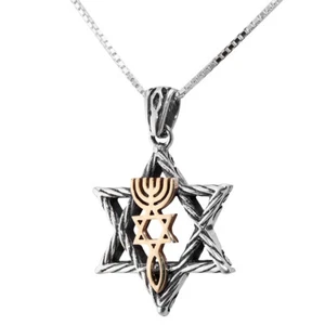 Silver Magen David with Gold Messianic Seal Jewish Christian Jewelry Israel Gift - Picture 1 of 4