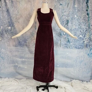 Vintage 1970s Burgundy Dress Quilted Velvet Maroon Sleeveless  - Picture 1 of 13