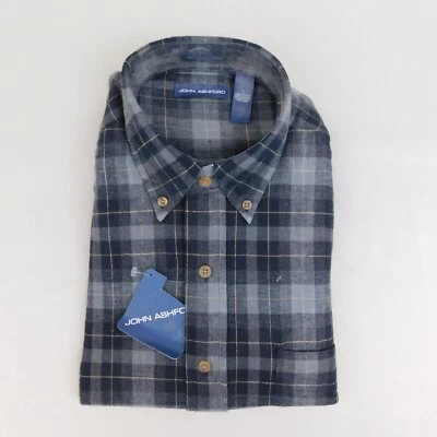 John Ashford Men's Flannel Button-Up Shirt Charcoal Plaid Large #3016 - Image 1 of 4