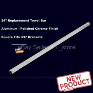 24" Bathroom Towel Bar Replacement Chrome Finish Square Fits 3/4" Bracket NEW - Picture 1 of 10