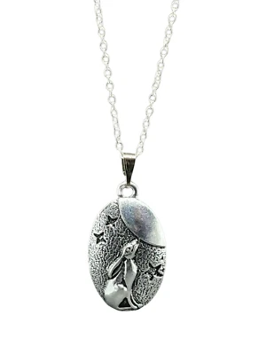 ECLECTIC SHOP UK LTD ® Moon Gazing Hare Pendant s925 Silver Chain Necklace Imbolc Pagan Wiccan & Boxed