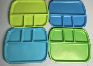 Set of 4 Divider Trays Cafeteria Lunch Camping 4 Compartments Random Colors - Picture 1 of 6