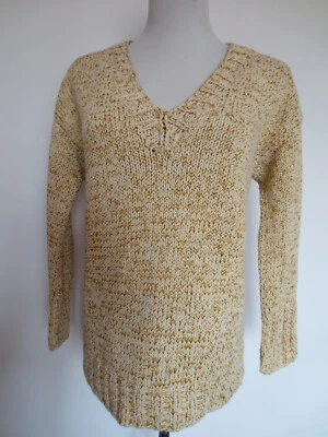 Handarbeit Pullover handgestrickt ca S/36 creme gold wie NEU 3/4 Ärmel/Ai - Bild 1 von 4