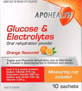 =>APOHEALTH GLUCOSE&ELECTROLYTES ORANGE FLAVOUR 10X4.9gPOWDER SACHETS= HYDRALYTE - Picture 1 of 4