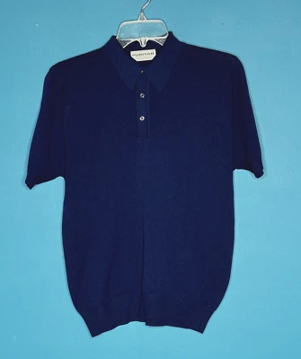 Camisa polo de malha vintage anos 60 Puritan Ban Lon cor azul marinho mangas curtas tamanho M - Imagem 1 de 4