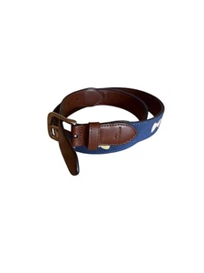 Tommy Bahama Navy Canvas Belt With Leather Trim & Bow Tie Embroidery Small - Picture 1 of 5