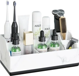Toothbrush Holder Bathroom Organizer Countertop, New 7 Slots Marble White - Picture 1 of 6
