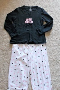 Pigiama Sweet Dreams pantaloni lounge top Simply Basic a pois nero bianco rosa med - Foto 1 di 4