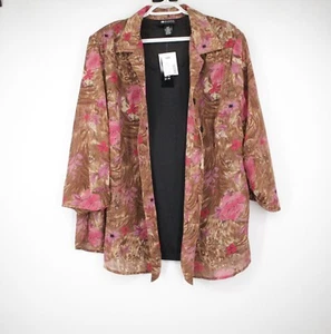 NWT Maggie Barnes Women's Floral Button Up Blouse Long Sleeve Size 34W - Picture 1 of 6
