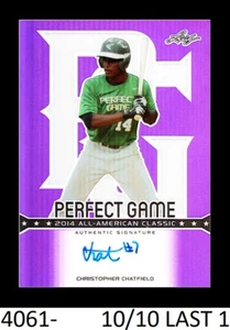 2014 LEAF PERFECT GAME PURPLE PRISMATIC AUTO CHRISTOPHER CHATFIELD 10/10 LAST 1 - Picture 1 of 1