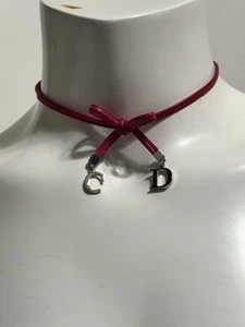 Vtg Christian Dior by John Galliano Pink Leather Logo Necklace - Picture 1 of 12