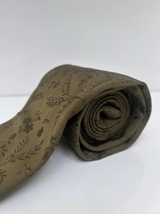 Kenzo Homme Men's Pure Silk Tie Khaki Colour Way With Black Floral Pattern - Picture 1 of 14