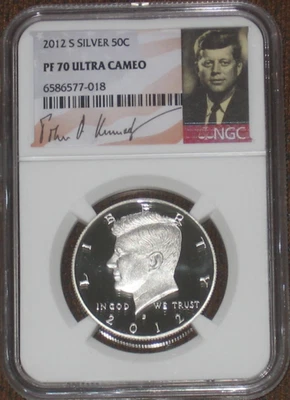 2012 S Silver Proof JFK Kennedy Half Dollar NGC PF70 UCAM PR 50c - Image 1 of 2