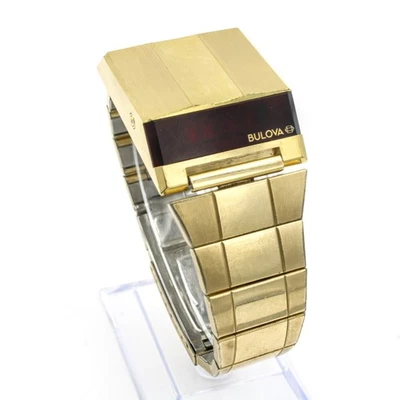 Orologio da polso uomo vintage Bulova Computron LED digitale placcato oro 7 pollici #WB3593-5 - Immagine 1 di 4