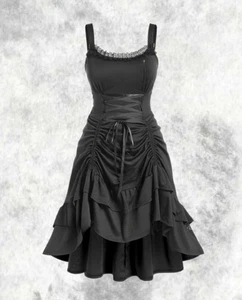 Nuevo Vestido Corsé Steampunk Negro Gótico Ajustable Frente Acanalado Talla 3XL 24 26 - Imagen 1 de 5