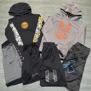 Nike Under Armour Mix Lot Of 6 Shorts Hoodie Youth Boys Medium Gym Play Ball Dri - Picture 1 of 16