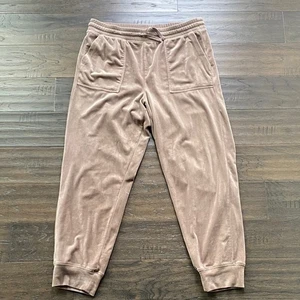 Splendid Velour Jogger Pants Womens Sz Large Tan Drawstring Waist - Picture 1 of 6