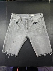 Pantalones de mezclilla Allsaints Spitalfields Iggy Cutoff, gris claro, talla 34, entrepierna de 11" - Imagen 1 de 19