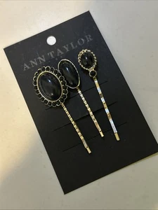 NUEVO Ann Taylor Dorado Negro Bobby Pin Cabello Paquete Conjunto de 3 - Imagen 1 de 3