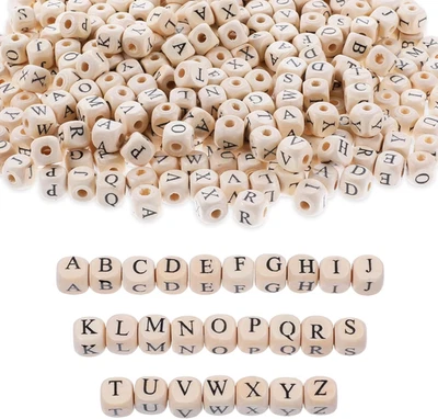 1060 cuentas de madera con letras de 10 mm A-Z cuentas cuadradas naturales para hacer joyas Foto 1 de 4