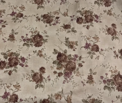 Tan Brown Floral Rose Print Cotton Fabric Muted Neutral BT Half Y *Cut #18 - Image 1 of 4