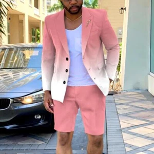 Fashion Casual Suit Shorts Single Breasted Mens 2PCS Business Coat+pants Formal - Picture 1 of 17