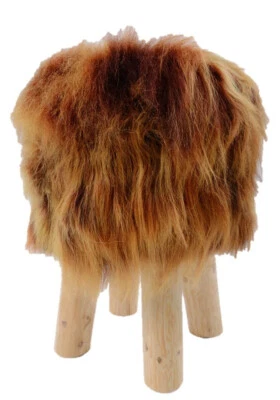 Schaffellhocker Tierhocker Fellhocker Lammfellhocker Fell-Hocker Holz Braun - Bild 1 von 3