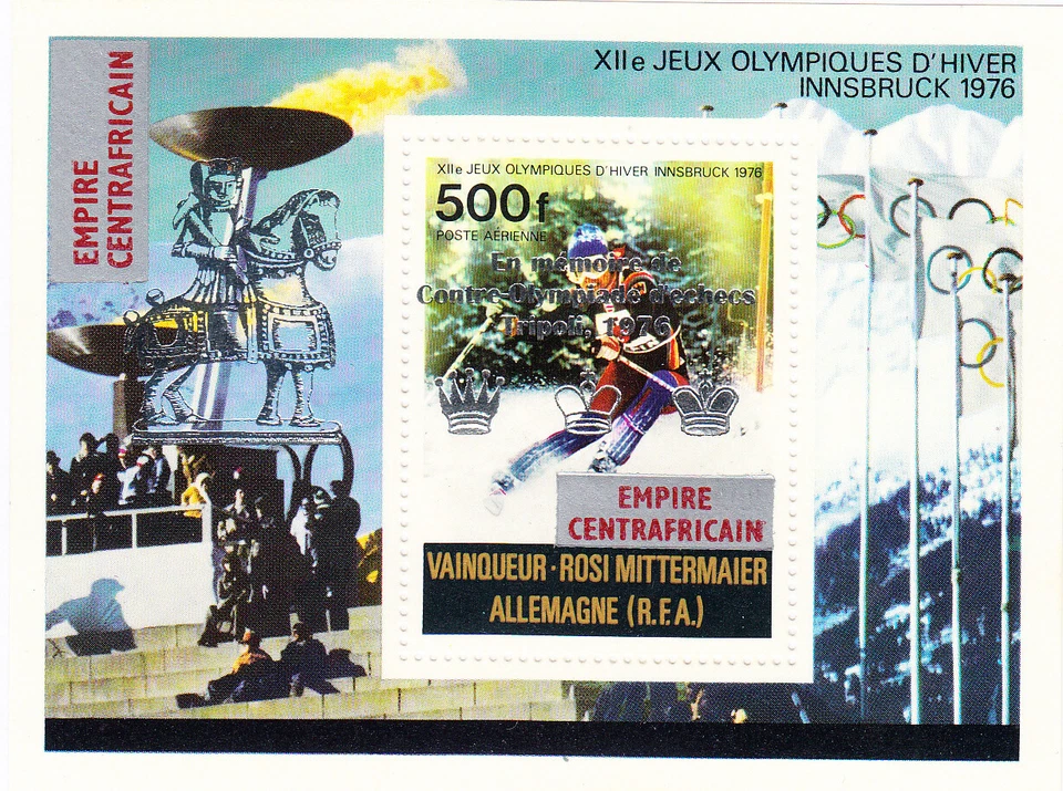 W CENTRAL AFRICA C178 (2) TRIPOLI CHESS OLYMPIC SILVER OVPT ON INNSBRUCK OL SS - Image 1 of 1