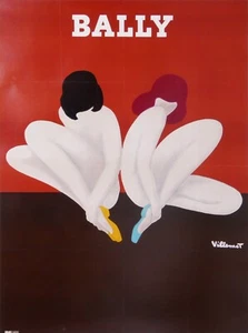 VILLEMOT LOTUS VINTAGE POSTER FOR BALLY SHOES - Picture 1 of 1