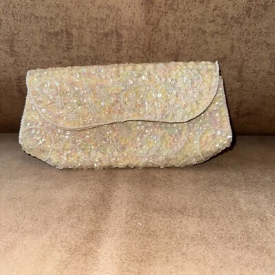 La Regale White Sequin Bag, Clutch, Purse, Made in Japan with American Sequins - Image 1 of 4