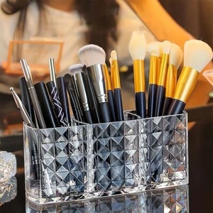3 Grids Makeup Brush Storage Boxes Durable Eyelash Brushes Organizer Desk - Picture 1 of 10
