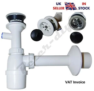 Bathroom Basin Sink Bottle Trap Waste Pipe Kit Strainer: Chrome or White 50mm - Picture 1 of 6