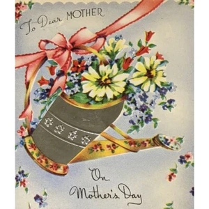 40er Jahre Muttertagskarte OHNE SCHRIFT Qualitätskarten T-3402 Blumen Gießkanne Vintage - Bild 1 von 8