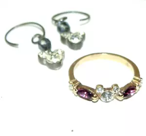 Pendientes de anillo vintage de tono dorado púrpura de Mickey Mouse Swarovski de los parques Disney talla 6 - Imagen 1 de 7