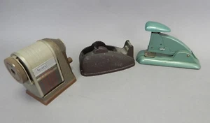 Mid Century Desk Lot Sears Manual Crank Pencil Sharpener Speed Stapler Tape Disp - Picture 1 of 5