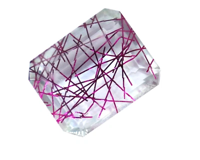 32 CT Natürlich Zertifiziert Smaragd Schliff Pink Rutil Quarz Lose Dublette - Bild 1 von 4