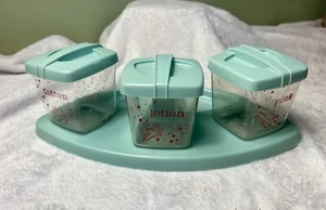 Vintage MCM Baby Nursery Plastic Storage Containers Tray Blue Green Diapering - Picture 1 of 11