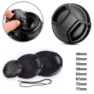 Black 49-77mm Camera Center Pinch Snap On Front Lens Cap Cover For Canon Nikon - Picture 1 of 17